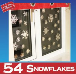 54 Snowflake Silver Christmas Window Stickers Clings
