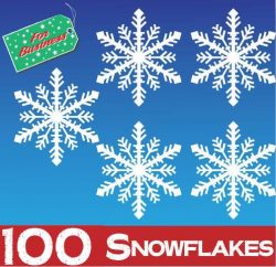 100 Snowflakes Window Stickers Clings at 50mm