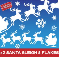 x2 Santa Sleigh Window Sticker Clings & Snowflakes