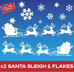 New Santa Sleigh Window Sticker Clings in White