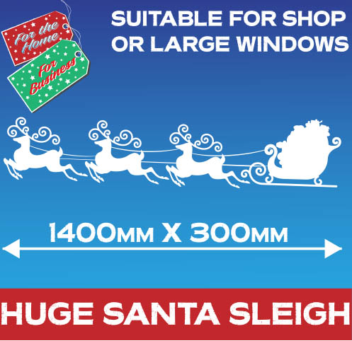 1 HUGE Santa Sleigh Window Sticker Cling in White