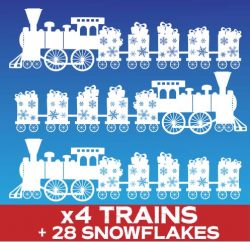 Christmas Train Window Sticker ClingsClings - White & Snowflakes