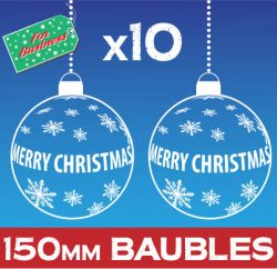 Merry Christmas Baubles 150mm 10 pack Window Sticker ClingsCling